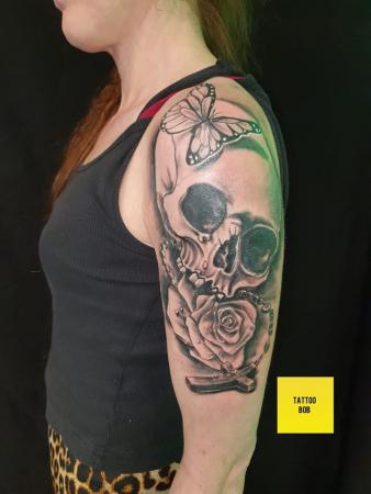 skull rose tattoo