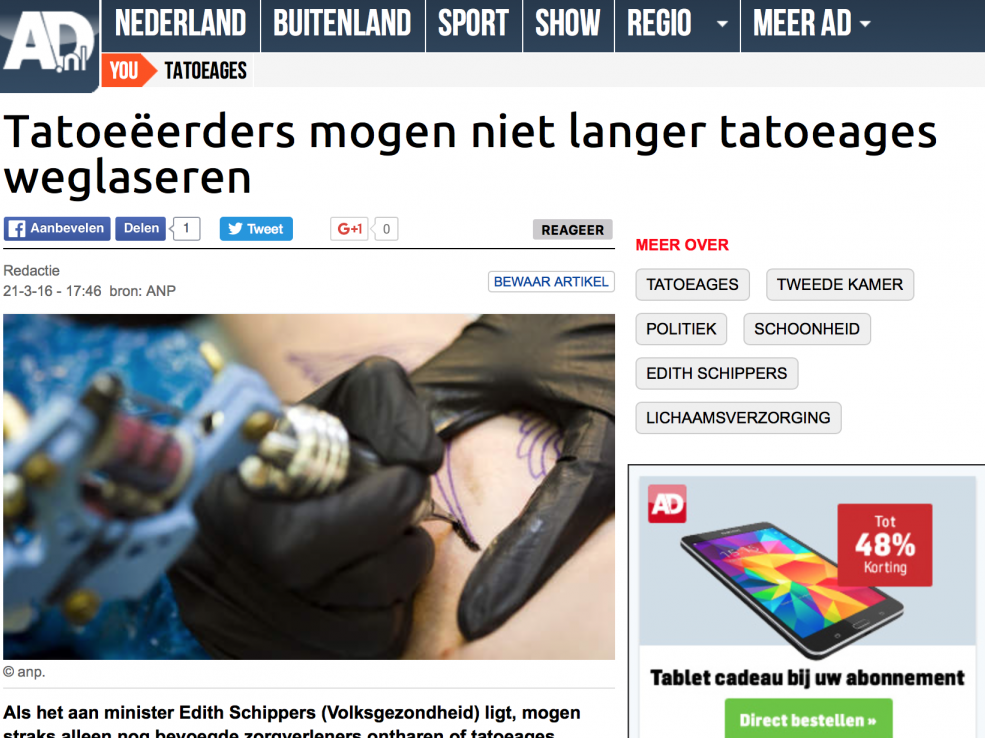 Tatoeëerders mogen niet langer tatoeages weglaseren