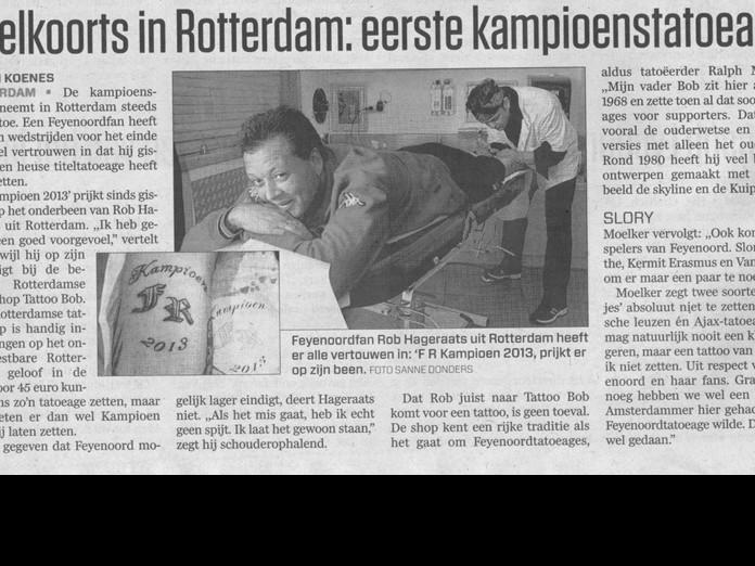 Eerste kampioenstatoeage bij Tattoo Bob