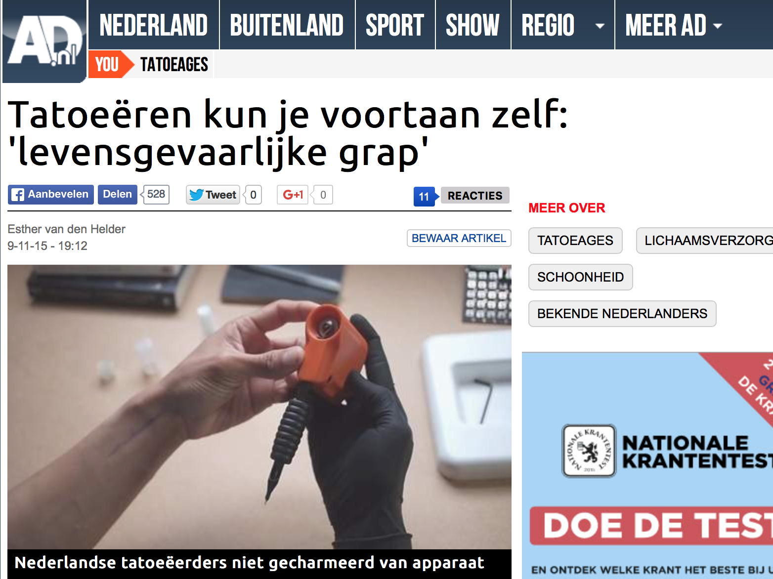 Thuis tatoeëren is levensgevaarlijk